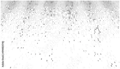 Digital Rainfall. Panoramic Binary Stream with Dynamic Perspective and Grayscale Depth