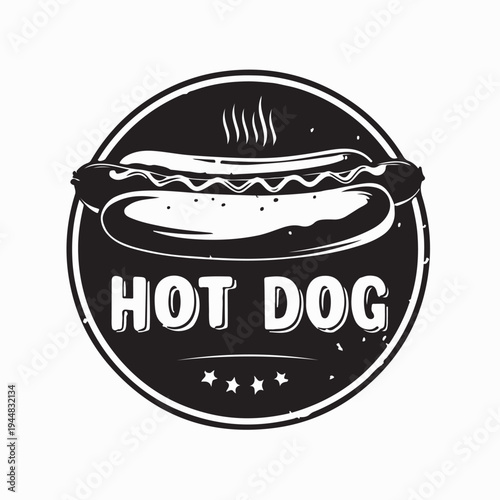 Retro Hot Dog Emblem Logo Vector Vintage Snack Bar Sign Illustration