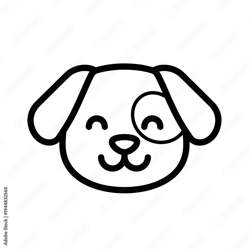 Fototapeta premium Smiling dog face line art.