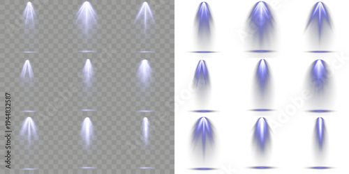 Group of glowing ray blue vivid, theatre decoration.