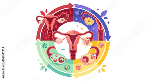 Diagram Illustrating the Female Reproductive Cycle and Ovulation Process