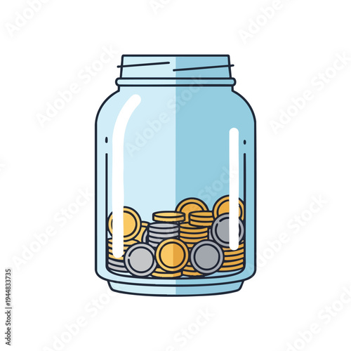 Clear glass jar filled with stacks of gold and silver coins