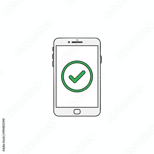 Smartphone with a green checkmark in a circle on its screen