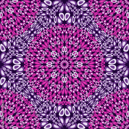 Boho violet geometric kaleidoscope mandala ornament pattern background - psychedelic bohemian abstract vector art design