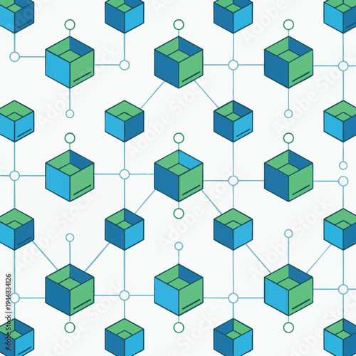 Geometric cube network pattern in blue and green