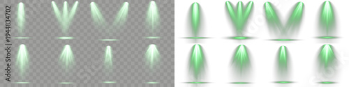 Group of light sources green, theatre decoration.