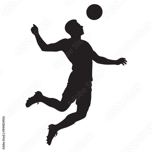 Fotografie Jumping football player header strike silhouette vector