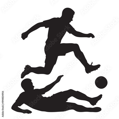 Soccer players sliding tackle action silhouette vector