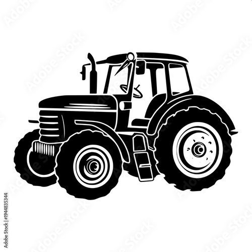 "combine harvester silhouette vector, black solid shape farming machine, side view agricultural harvester with cutting header and grain auger, farmer inside cabin, high contrast black on white backgro