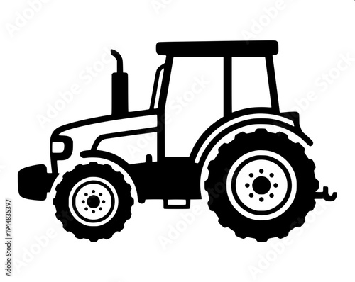 "combine harvester silhouette vector, black solid shape farming machine, side view agricultural harvester with cutting header and grain auger, farmer inside cabin, high contrast black on white backgro
