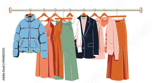 Set of 8 colorful clothing items vector
