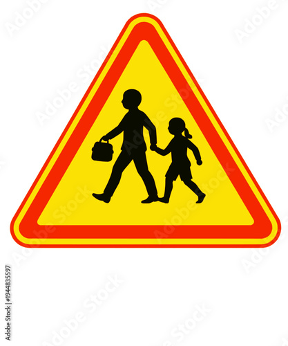 School Crossing Warning Traffic Sign Children Road Safety Symbol Vector