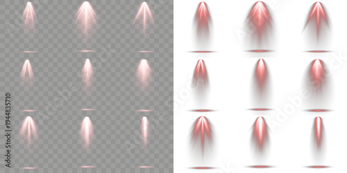 Set of light sources strong directional, disco club event.