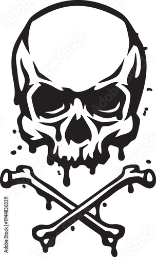 Dripping skull and crossbones illustration a dark gothic symbol for danger or pirate themes isolated on white background
