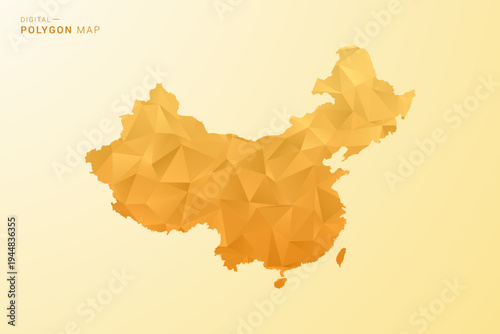 China Map - Polygon style vector illustration in yellow and orange low poly geometric design, modern minimal silhouette, isolated for infographic.