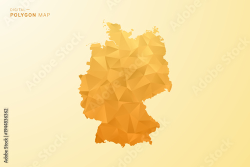Germany Map - Polygon style vector illustration in yellow and orange low poly geometric design, modern minimal silhouette, isolated for infographic.