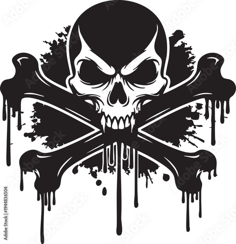 Skull and crossbones emblem with dripping paint effect a dangerous symbol for warning or hazard isolated on white background