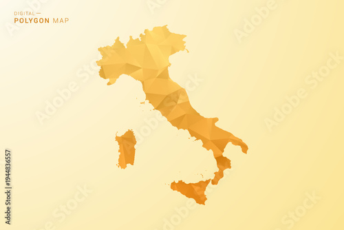 Italy Map - Polygon style vector illustration in yellow and orange low poly geometric design, modern minimal silhouette, isolated for infographic.
