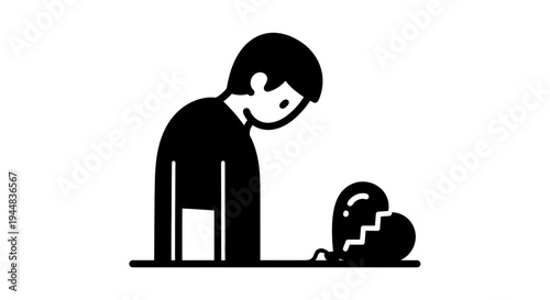 Sad man with broken heart.