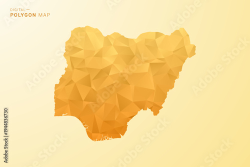 Nigeria Map - Polygon style vector illustration in yellow and orange low poly geometric design, modern minimal silhouette, isolated for infographic.