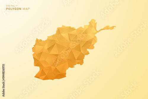 Afghanistan Map - Polygon style vector illustration in yellow and orange low poly geometric design, modern minimal silhouette, isolated for infographic.