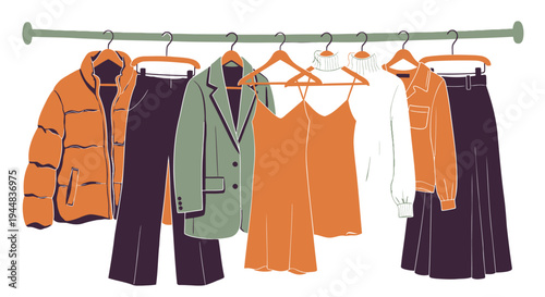 Set of 7 clothing icons vector, fashion garments