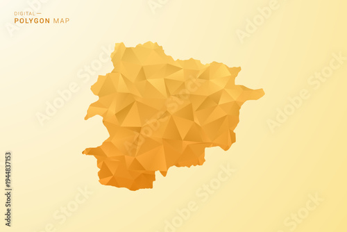 Andorra Map - Polygon style vector illustration in yellow and orange low poly geometric design, modern minimal silhouette, isolated for infographic.