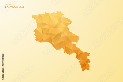 Armenia Map - Polygon style vector illustration in yellow and orange low poly geometric design, modern minimal silhouette, isolated for infographic.