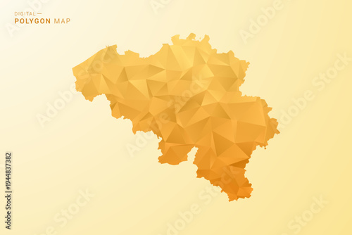 Belgium Map - Polygon style vector illustration in yellow and orange low poly geometric design, modern minimal silhouette, isolated for infographic.