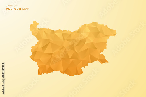 Bulgaria Map - Polygon style vector illustration in yellow and orange low poly geometric design, modern minimal silhouette, isolated for infographic.