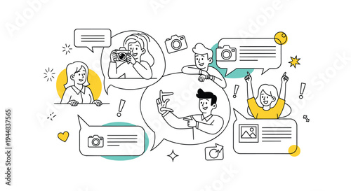 Set of social media icons and chat bubbles vector