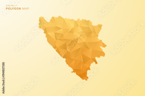 Bosnia and Herzegovina Map - Polygon style vector illustration in yellow and orange low poly geometric design, modern minimal silhouette, isolated for infographic.