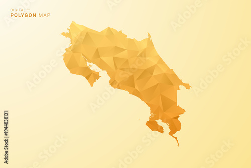 Costa Rica Map - Polygon style vector illustration in yellow and orange low poly geometric design, modern minimal silhouette, isolated for infographic.