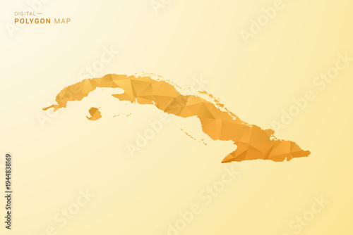 Cuba Map - Polygon style vector illustration in yellow and orange low poly geometric design, modern minimal silhouette, isolated for infographic.