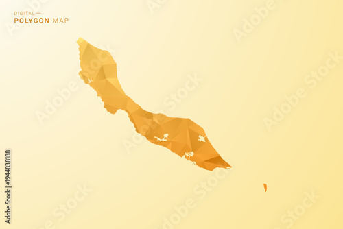 curacao Map - Polygon style vector illustration in yellow and orange low poly geometric design, modern minimal silhouette, isolated for infographic.