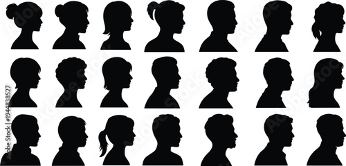 Photos Human head profile silhouette set, men and women side view avatars collection, d