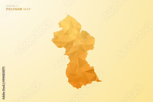 Guyana Map - Polygon style vector illustration in yellow and orange low poly geometric design, modern minimal silhouette, isolated for infographic.