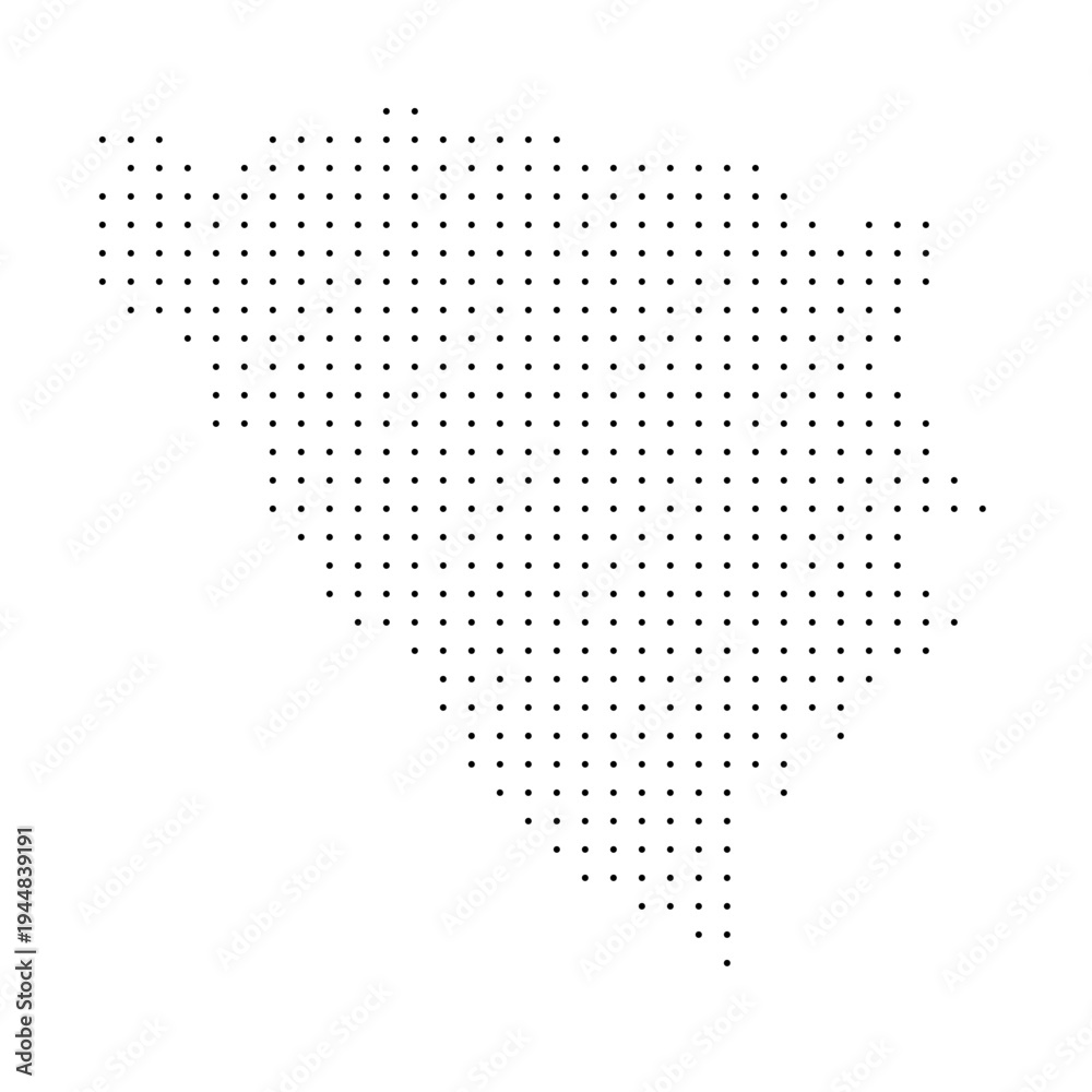 Fototapeta premium Bosnia and Herzegovina country dotted map. Black spot pixel illustration isolated on white background. Vector circle mosaic.