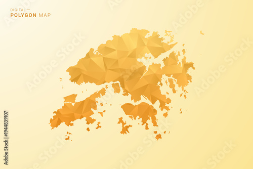 Hong Kong Map - Polygon style vector illustration in yellow and orange low poly geometric design, modern minimal silhouette, isolated for infographic.