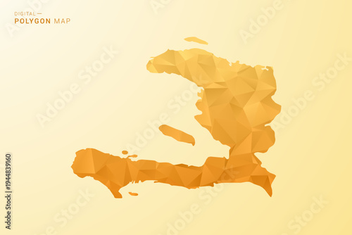 Haiti Map - Polygon style vector illustration in yellow and orange low poly geometric design, modern minimal silhouette, isolated for infographic.