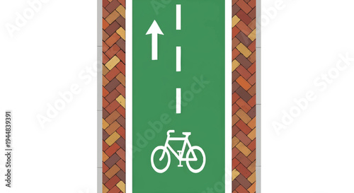 Bike lane sign with green road and bicycle symbol