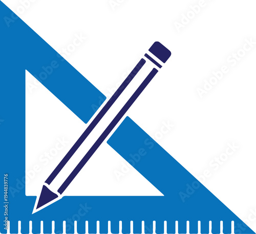 A flat style vector icon of a pencil and ruler, used in architecture, engineering, and design to draw accurate lines