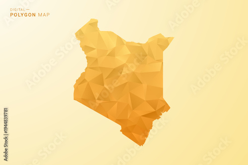 Kenya Map - Polygon style vector illustration in yellow and orange low poly geometric design, modern minimal silhouette, isolated for infographic.
