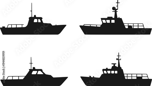 Military patrol vessel silhouette set vector illustration