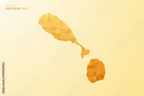 Saint Kitts and Nevis Map - Polygon style vector illustration in yellow and orange low poly geometric design, modern minimal silhouette, isolated for infographic.