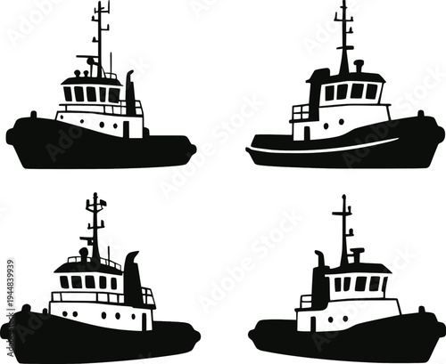 Tugboat silhouette set vector illustration
