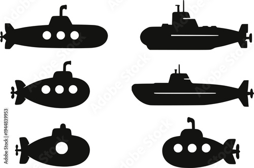 Submarine silhouette set vector illustration