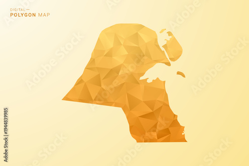 Kuwait Map - Polygon style vector illustration in yellow and orange low poly geometric design, modern minimal silhouette, isolated for infographic.