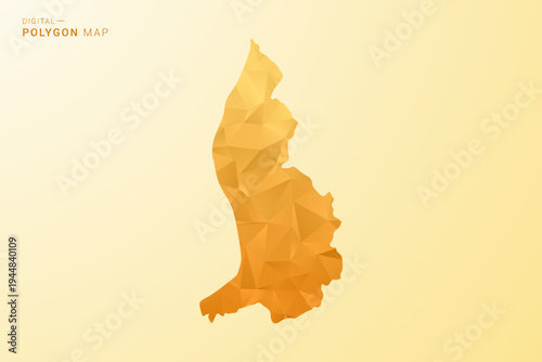 Liechtenstein Map - Polygon style vector illustration in yellow and orange low poly geometric design, modern minimal silhouette, isolated for infographic.