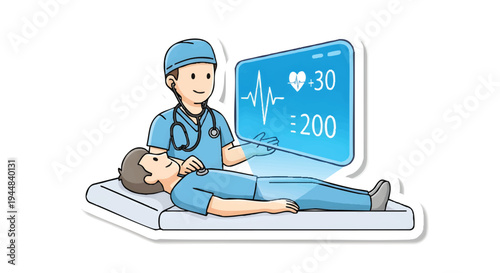 doctor and patient in hospital with medical monitor screen